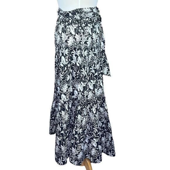 St. Roche Selma Women’s Organic Cotton Black & White 3-Tier Boho Maxi Skirt S… - Picture 6 of 16